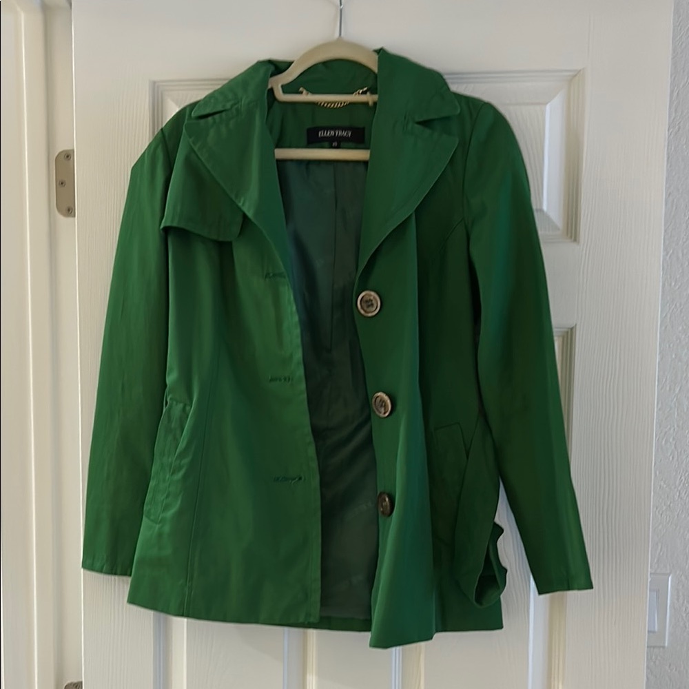 Ellen Tracy Green Trench Coat with Classic Lapel